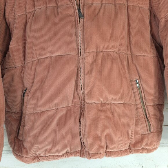 AMERICAN EAGLE PINK CORDUROY PUFFER JACKET WOMEN'S XL HOODED FULL ZIP POCKETS - Picture 7 of 16